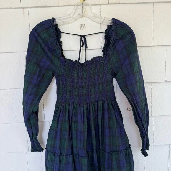 Hill House Naomi Nap Dress Long Sleeve Blackwatch Tartan Plaid size XS - Picture 7 of 13